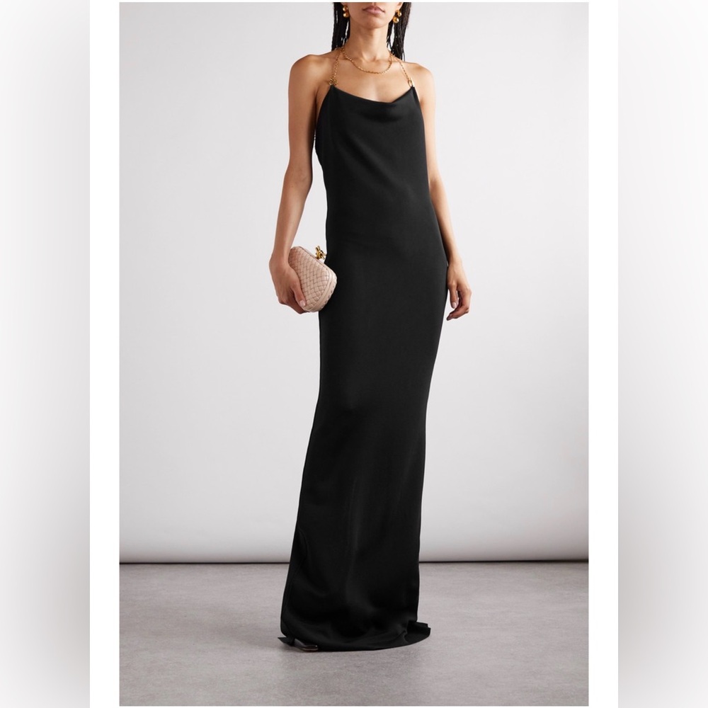 $3600 NWT Bottega Veneta Black Rib-Knit Halter Chain-Link Maxi Dress Size M